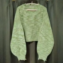 ems excite　 クロップド ニットセーター ダメージ加工 長袖