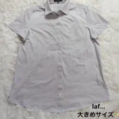 【ラエフ la.f...】ストライプ柄半袖シャツ ブラウス グレー系 大きめ42のサムネイル