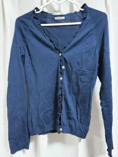 ネイビー ウール100% カーディガン Mサイズ