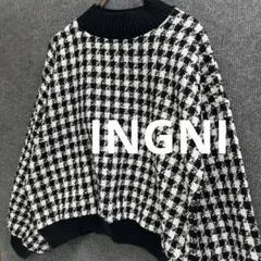INGNI イング　黒白格子柄　ハイネックトップス　M チェック柄