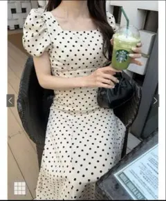 GRLドット柄バルーンスリーブフレアワンピース【ru1163】