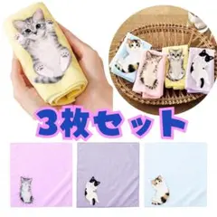 猫デザインタオルハンカチ 3枚セット
