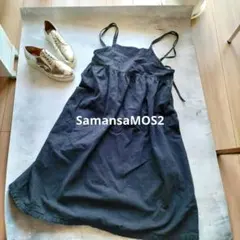【サマンサモスモス】【リネン混】黒　キャミワンピース　フリーサイズ