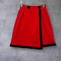 a2336 ニットスカート 巻きスカート風　秋冬　ウエストゴム　レッド　F