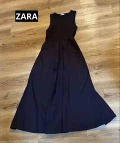 ZARA ザラ リブニット×ポプリン ドッキングワンピース ブラック S