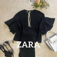 ✨美品✨フリル付き黒チュニック 五分袖 ZARA ザラ
