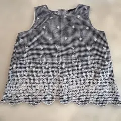 ZARA BASIC ザラ　ギンガムチェック　刺繍　ノースリーブカットソー　S
