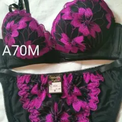 可愛いレース花柄　ブラショーツセット　A70M　ピンクパープルブラック