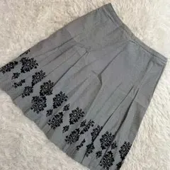 Leilian プリーツスカート ネイビー グレー 11 シルク混 日本製