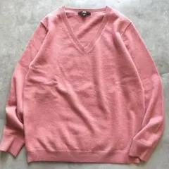 美品 ユニクロ カシミヤ100％ 長袖Vネックニット ピンク XL セーター
