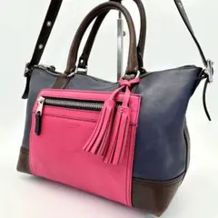 希少 COACH ハンドバッグ ショルダー レガシー バイカラー タッセル 紺 