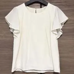 グリーンレーベルリラクシング　袖フリルシフォンブラウス