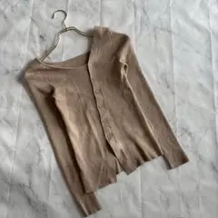 【デイジー】（M）アシンメトリー風 リブニットトップス カーディガン 細見え