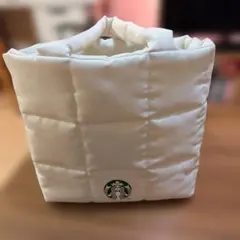Starbucks ホワイト キルティングトートバッグ ふわふわバッグ