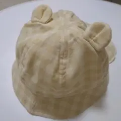 ベビー帽子 チェック柄 耳付き 50cm