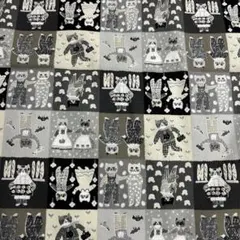 2m 綿100% オックス ネコ柄 モノトーン　パッチワーク柄