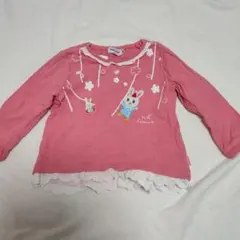 miki house 長袖カットソー 80 ピンク ウサギ刺繍