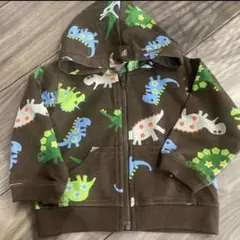 恐竜柄ブラウンフード付きトレーナー