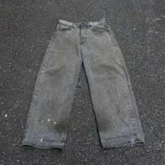 Washed baggy wide denim pants