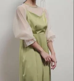ビスチェ風　お呼ばれ　ロングワンピース パーティードレス 結婚式 グリーン