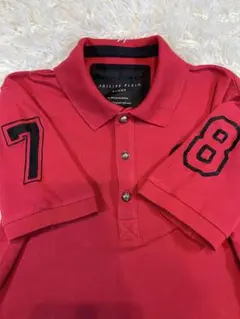 フィリッププレイン スカル ポロシャツ 赤 S 幻のアルミボタン 圧巻のフル刺繍のサムネイル