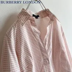 美品】バーバリーロンドン ストライプシャツ フリル 刻印ボタン 刺繍