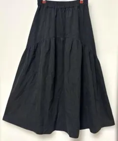 黒 フレアロングスカート 黒 ウエストゴム　Lサイズ
