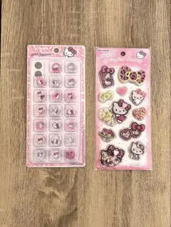 【正規ヒョウ柄キティ】スパンコールパーティーシール&キラコロおはじき2枚セット