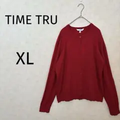 美品✨TIME TRU 【XL】レッド カーディガン トップス　古着
