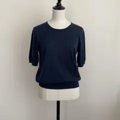 UNITED ARROWS シルクコットン半袖ニット ネイビー系　上質素材