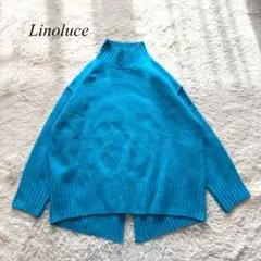 【リノルーセ】ニット　オーバーサイズ　ハイネック　バックスリット　青　M