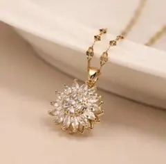775 ゴールド ネックレス czダイヤモンド ひまわり 花 フラワー 結婚式