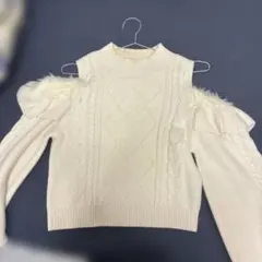 オフショル ケーブルニット ホワイト フリル