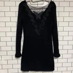 蝶々刺繍 暖かい裏起毛 長めトップス