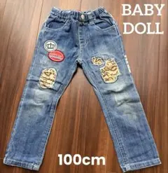 BABYDOLL ワッペン デニム パンツ 100cm ヒョウ柄　ダメージのサムネイル