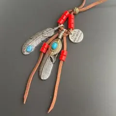 フェザーネックレス 鹿革 インディアンジュエリー ナバホ ターコイズ