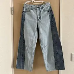 GUパッチワークデザイン ワイドレッグデニムパンツ