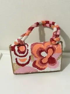 スパンコール ショルダーバッグ カラフル レトロ ビーズバッグ 花柄ビーズ刺繍