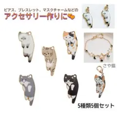 at100 つままれた猫のチャーム エポ付き 5種類5個パーツ ハンドメイド