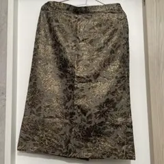花柄 タイトスカート ロングスカート vintage 古着 茶 ゴールド