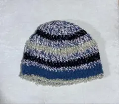 手編みニットキャップ ストライプ