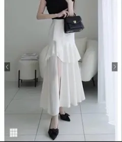 アシンメトリーラッフルスリットスカート ロングスカート[ask137] GRL