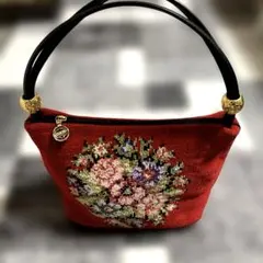 【未使用品】FEILER 花柄刺繍 ハンドバッグ レッド