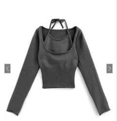 GRL レイヤード風ホルターネックニットトップス[ac2496] グレー F