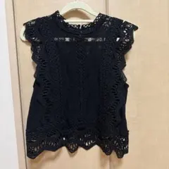 レース ブラック ノースリーブ トップス