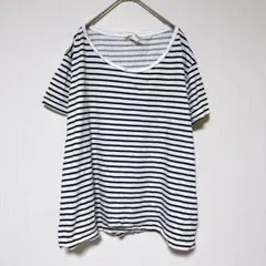 エイチアンドエム Uネック 半袖 ボーダー カットソー 白黒 XXL コットン