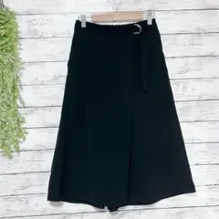 A1067　GU　ワイドパンツ　ブラック　ゴムウエスト　ベルト付き　S