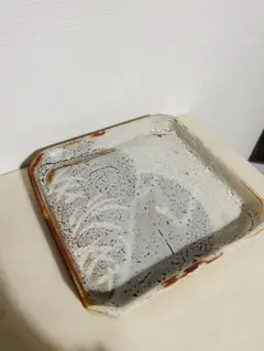 志野焼き 安藤日出武 手作り陶器 角大皿 美濃焼き 志野