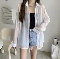 シースルー シアー シャツ ブラウス 紫外線対策 透け感 冷房対策 ホワイト