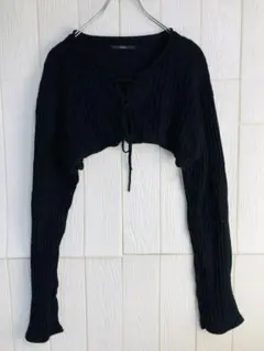 Kastane リブ編み黒クロップドトップス　ハイゲージ　Fサイズ